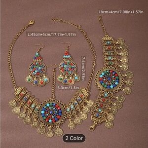 Bohemian Multicolor Statement Necklace and Earring Set